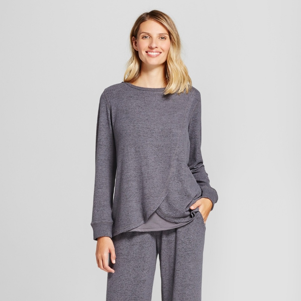 3 PACK!! Nursing Marled Tulip Pajama Top - Ebony